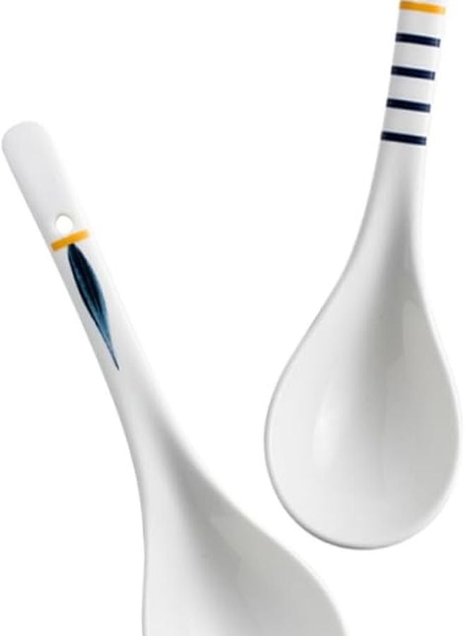 Japanese Style Ceramic Soup Spoons 2Pcs Long Ergonomic Handle Porcelain Ladles - Image 1